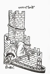 Gruffydd försöker fly från Towern i London 1243, från "A Short History of the English People" av J. R. Green, publicerad 1893